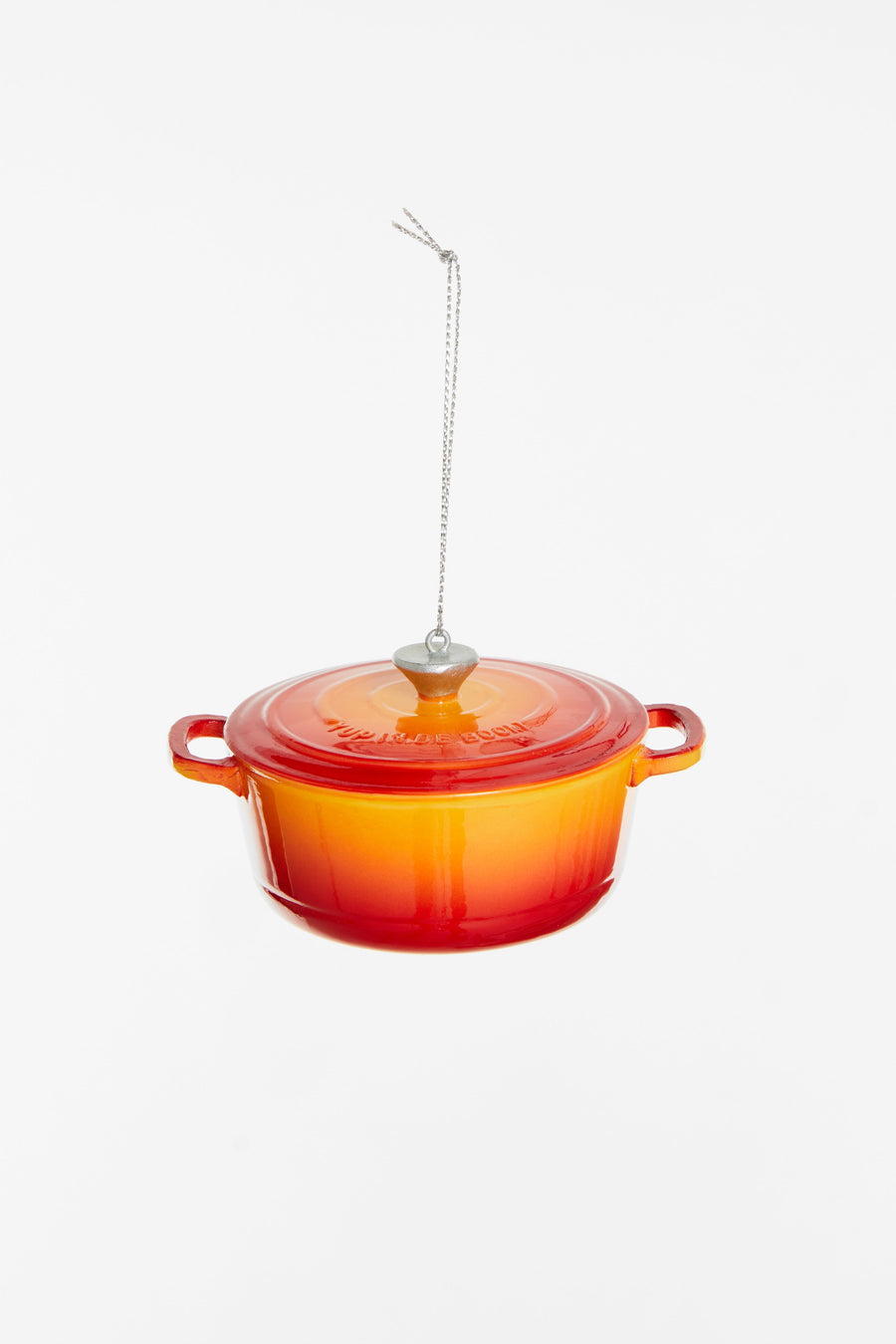 Kerstornament oranje pan detail