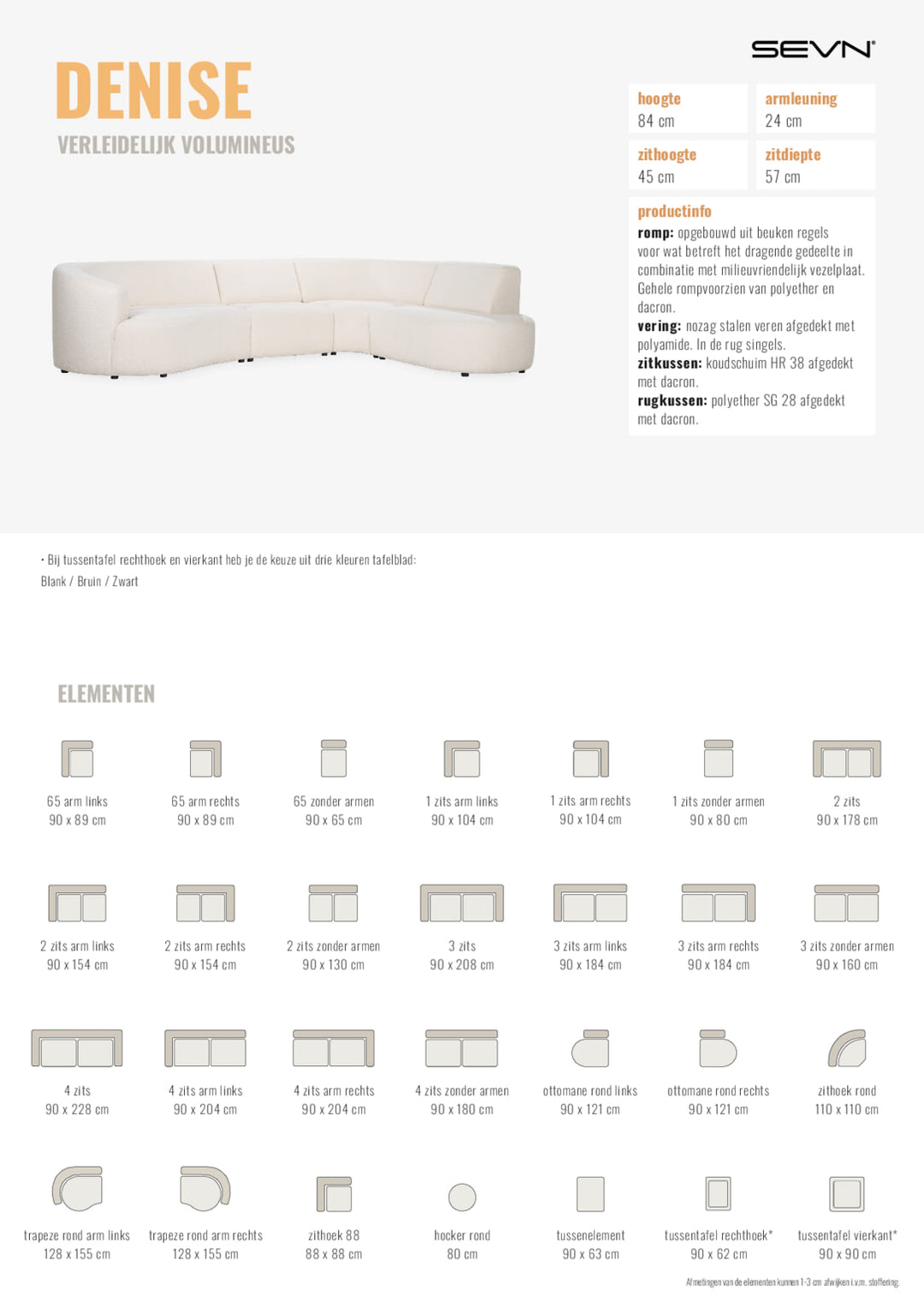 SEVN Organische Bank Denise Teddystof, kleur Beige