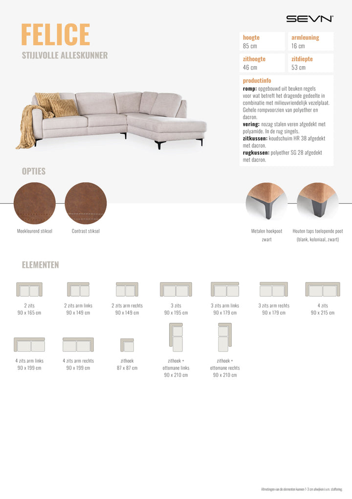 SEVN Hoekbank Felice kleur khaki