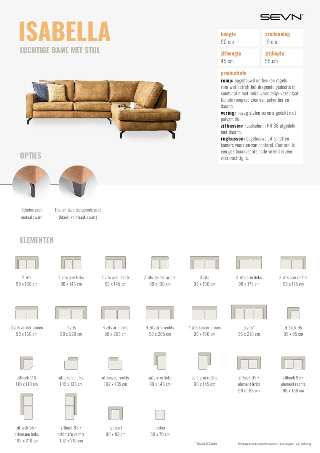 SEVN Hoekbank Isabella kleur Mosterd