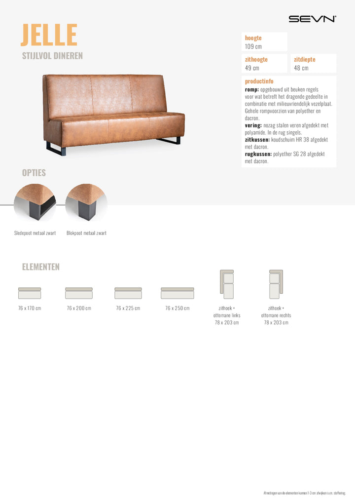 SEVN Eetkamerbank Jelle kleur cognac