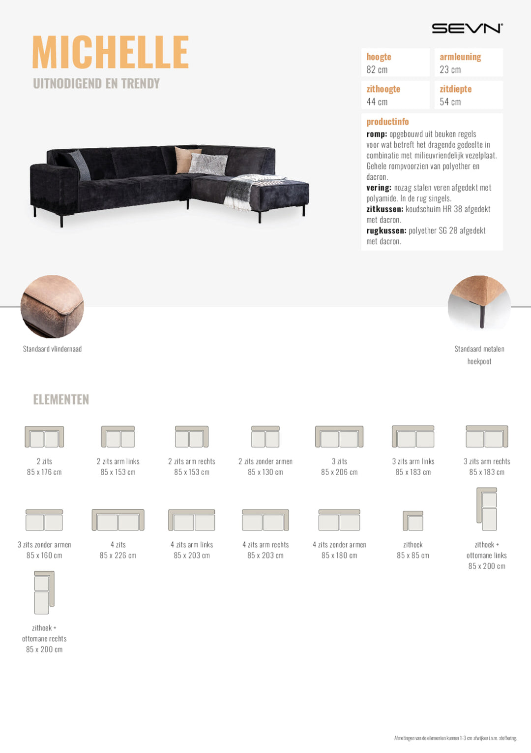 SEVN Hoekbank Michelle Rechts, kleur Antraciet