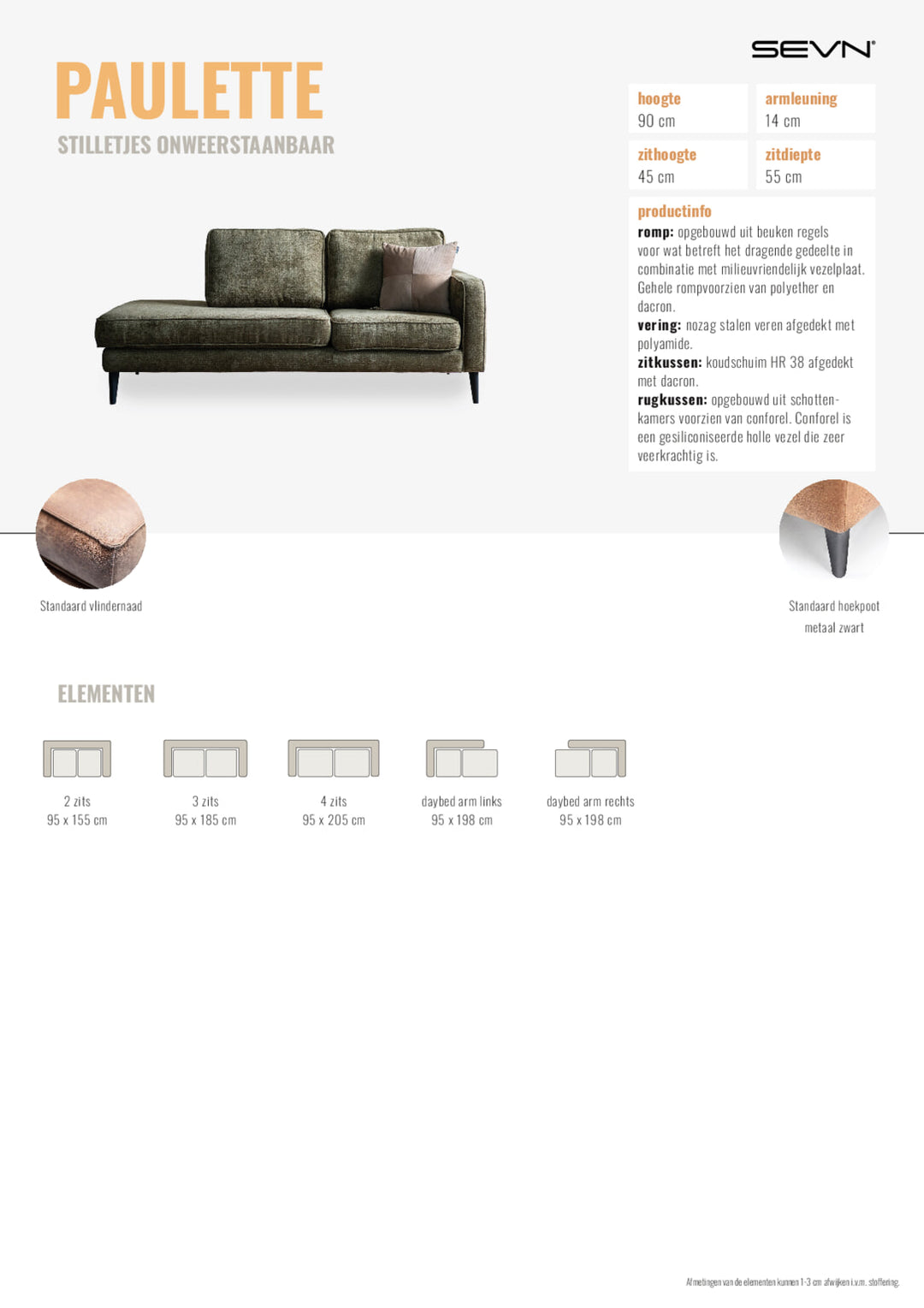 SEVN Bank Paulette 4-zits, Chenille, kleur Donkergrijs