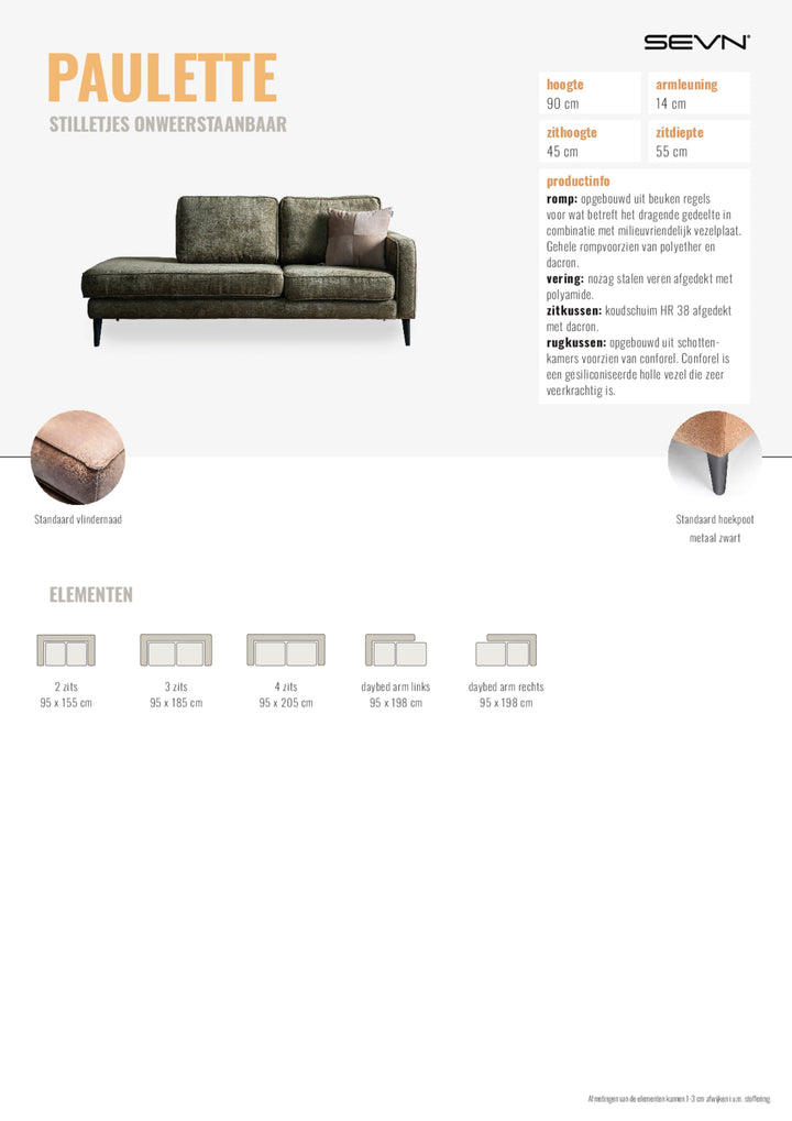 SEVN Bank Paulette 4-zits, Chenille, kleur Donkergrijs