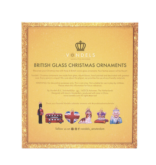 Vondels Glazen Ornamenten Britse Iconen – Middelgrote Set van 6