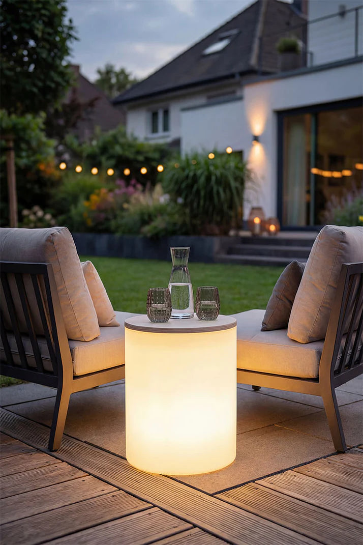 Shining Drum LED Lichttafel | Multifunctioneel als Bijzettafel, Kruk & Koeler