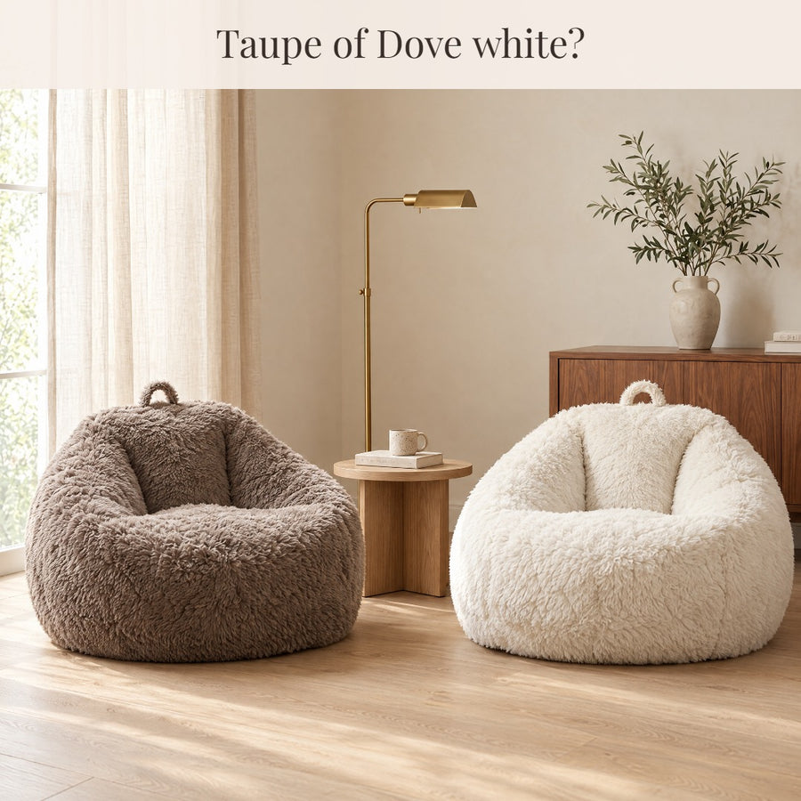 Elsa fluffy lounge stoel – Taupe of Dove white