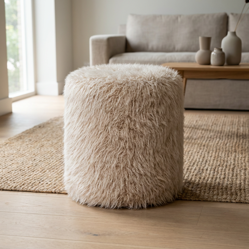 Ronde poef Hari– stof beige