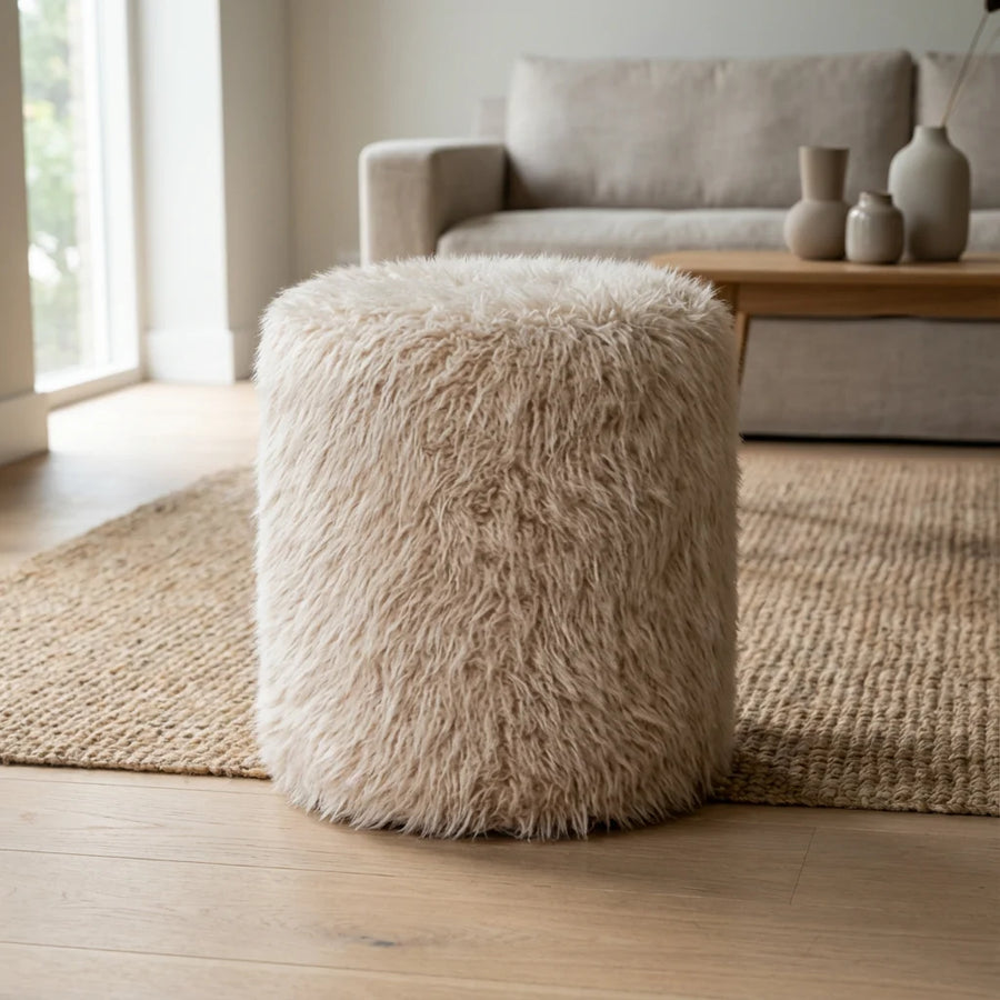 PTMD Hair Teddy Bankje Beige -| Zachte Design Bank met Houten Poten