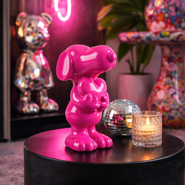 Keramiek Hond met Hart Roze – Hoogglans Beeld 20,5 cm