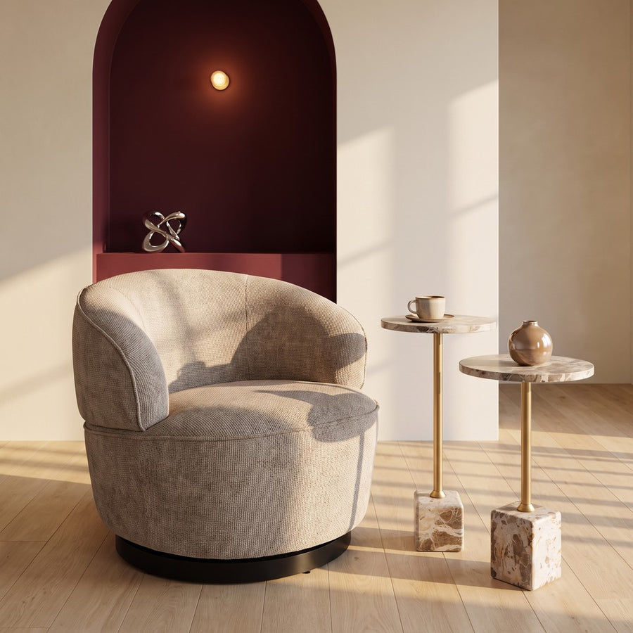 Filou Draaifauteuil Beige met GRATIS Marmeren Bijzettafel – Woonmaand
