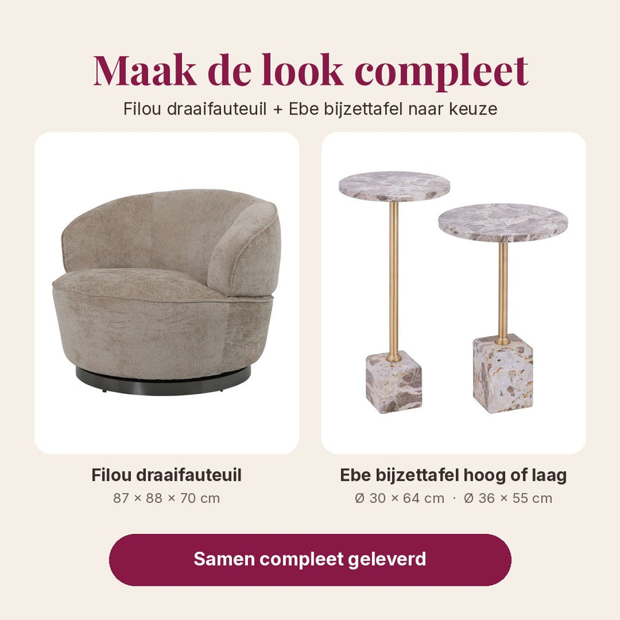Filou Draaifauteuil Beige met GRATIS Marmeren Bijzettafel – Woonmaand