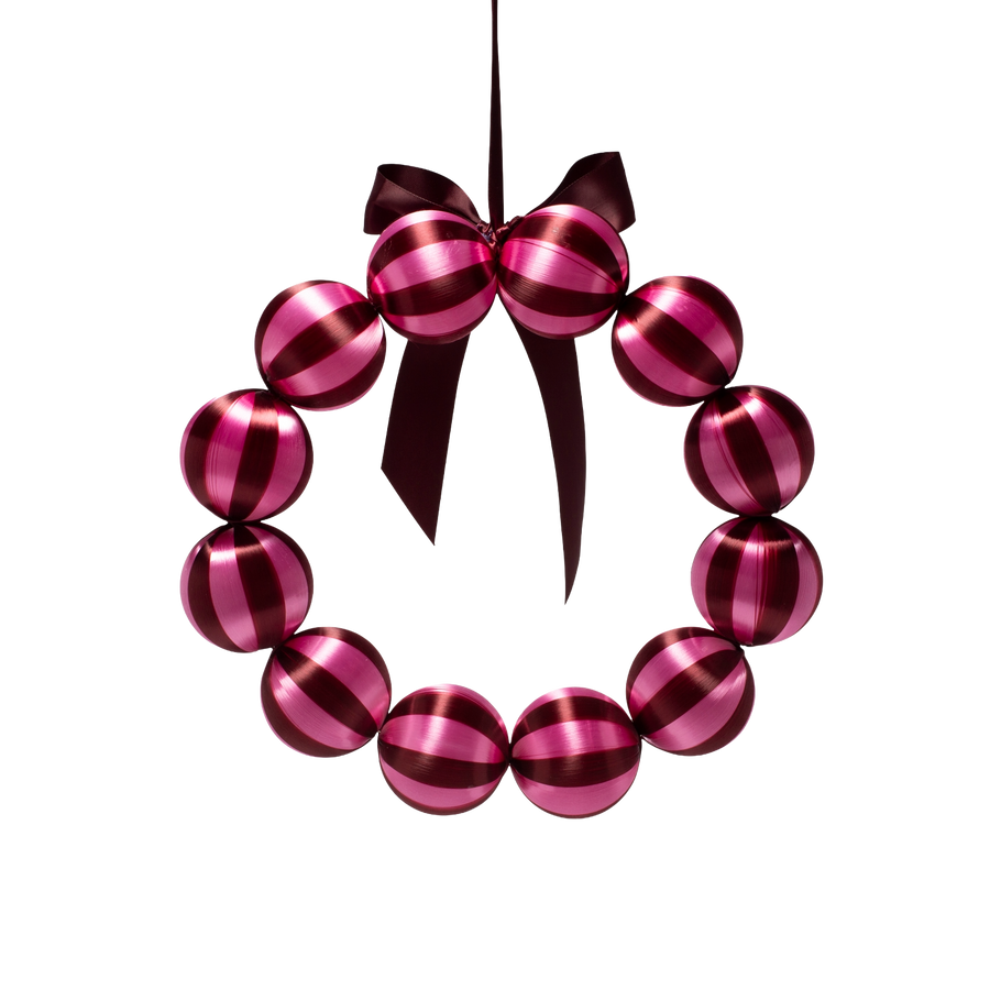 Kerstballenkrans roze/bordeaux 26,5 cm in Vondels-doos