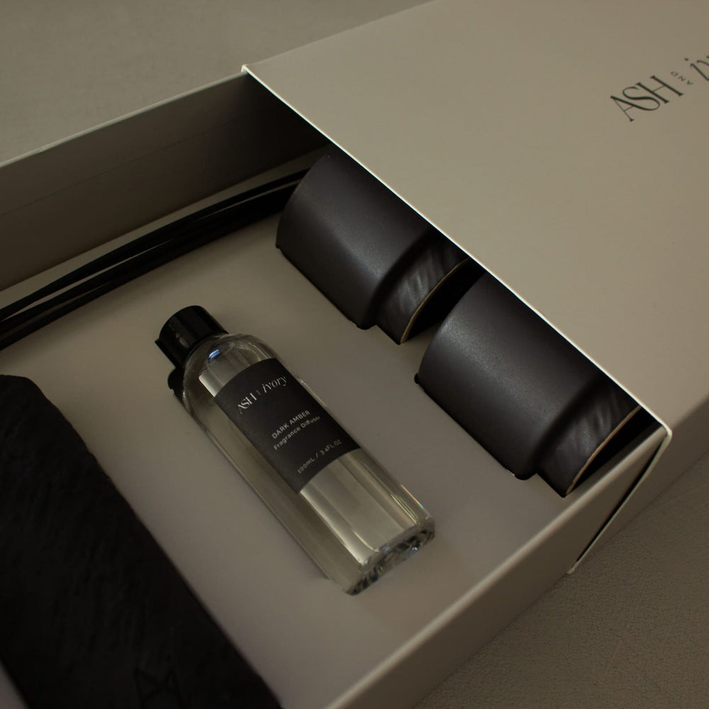 Dark Amber geurstokje in stenen look – Ash & Ivory cadeauset