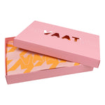 Cadeauset theedoek en handdoek pied-de-poule roze oranje in VAAT cadeaudoos