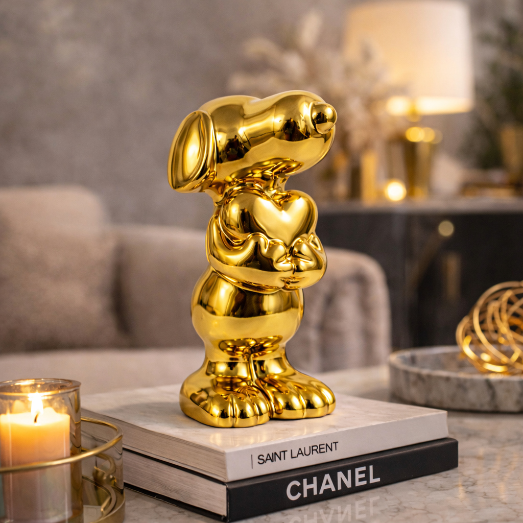 Keramiek Hond met Hart Roze – Hoogglans Beeld 20,5 cm