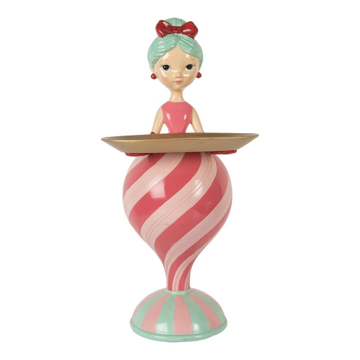 Clayre & Eef Kerst Decoratie Beeld Meisje 22x20x46 cm Roze Kunststof