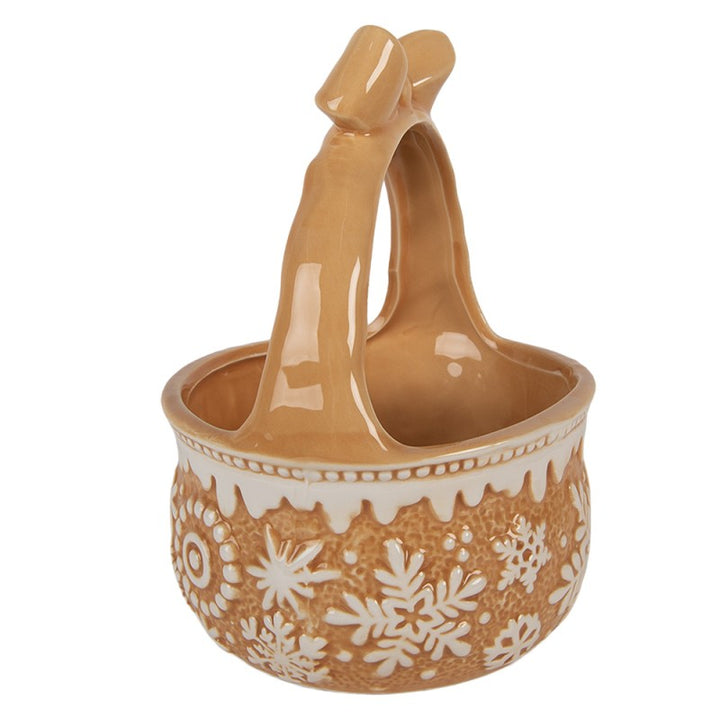 Clayre & Eef Decoratie Kerst Mand Ø 15x21 cm Bruin Keramiek