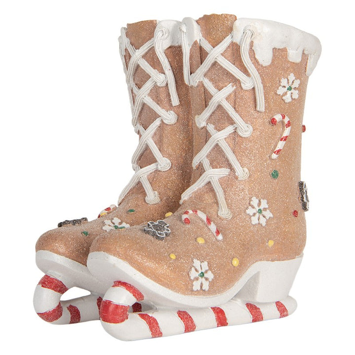 Clayre & Eef Decoratie Kerst Schaatsen 19x14x20 cm Bruin Kunststof