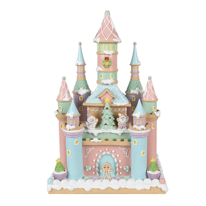 Clayre & Eef Gingerbread house 27x18x42 cm Roze Polyresin
