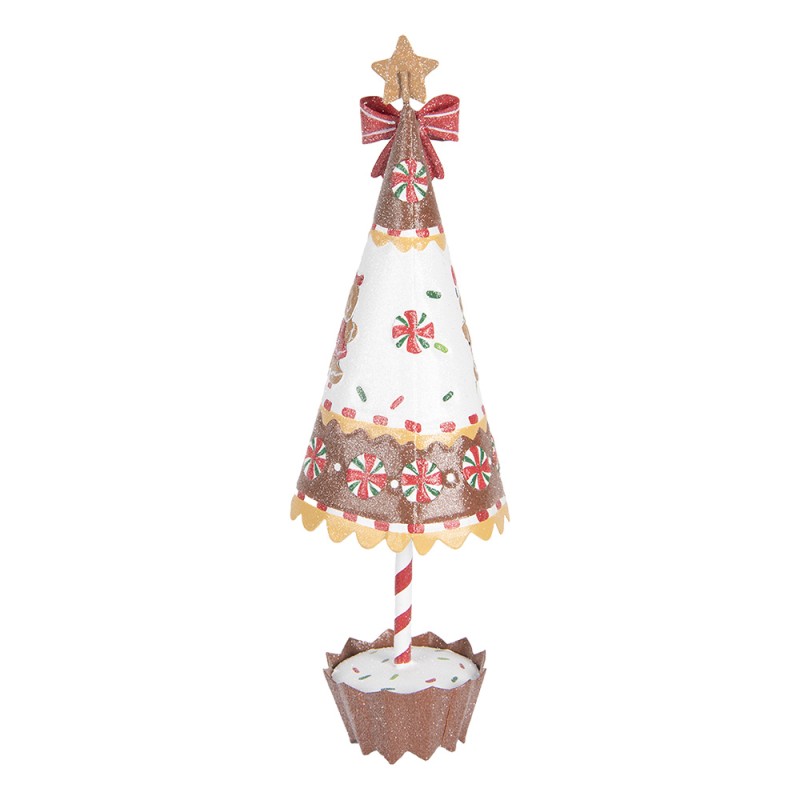 Clayre & Eef Kerstdecoratie Beeld Kerstboom Ø 11x37 cm Bruin Wit Metaal Gingerbread man