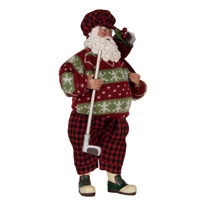 Clayre & Eef Kerstdecoratie Beeld Kerstman 16x11x28 cm Rood Textiel