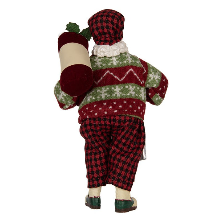 Clayre & Eef Kerstdecoratie Beeld Kerstman 16x11x28 cm Rood Textiel