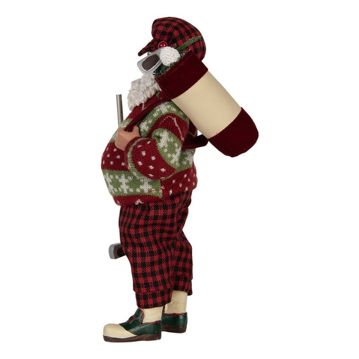 Clayre & Eef Kerstdecoratie Beeld Kerstman 16x11x28 cm Rood Textiel