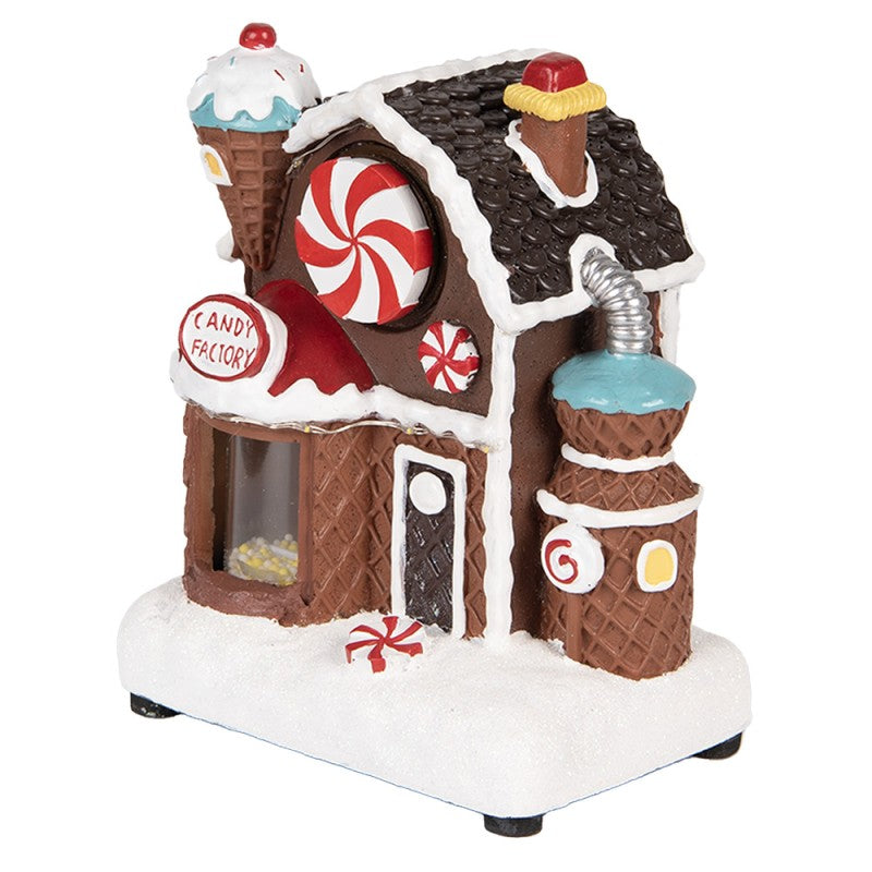 Clayre & Eef Kerstdecoratie met LED-verlichting en muziek Gingerbread house 15x11x19 cm