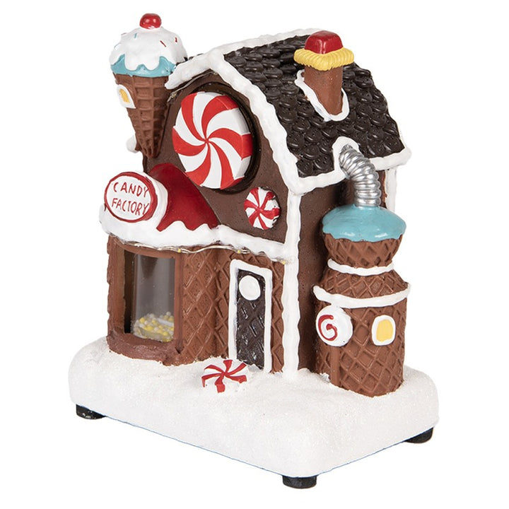 Clayre & Eef Kerstdecoratie met LED-verlichting en muziek Gingerbread house 15x11x19 cm