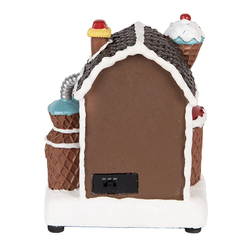 Clayre & Eef Kerstdecoratie met LED-verlichting en muziek Gingerbread house 15x11x19 cm