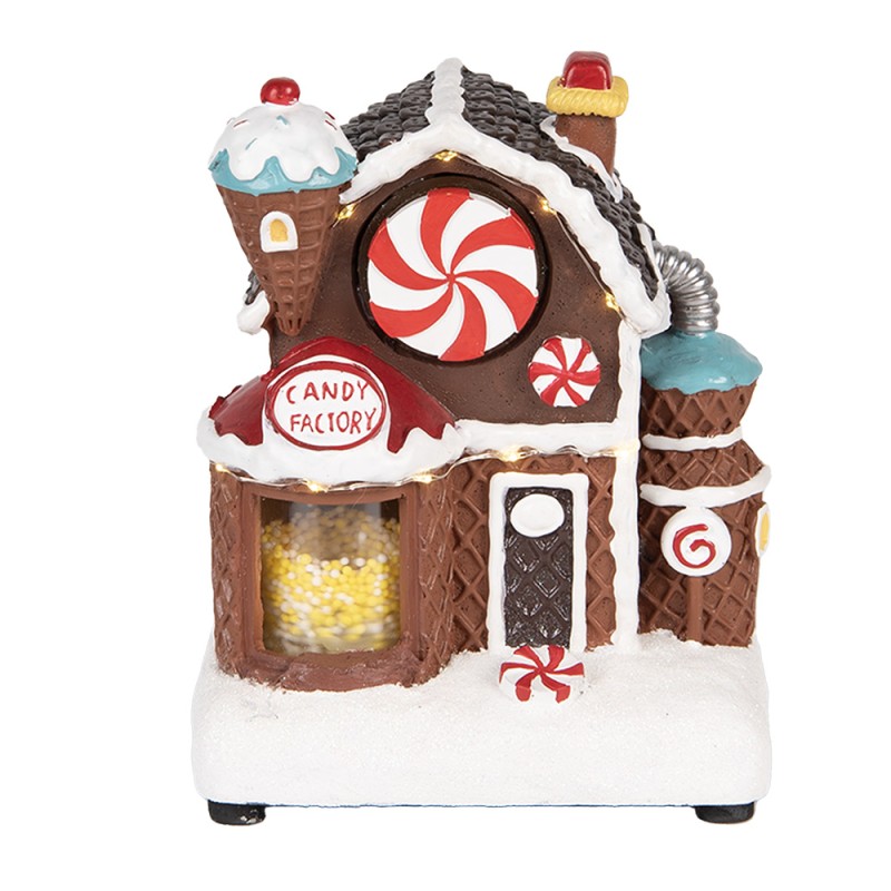 Clayre & Eef Kerstdecoratie met LED-verlichting en muziek Gingerbread house 15x11x19 cm