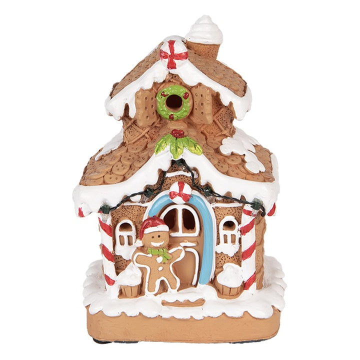 Clayre & Eef Kerstdecoratie met LED-verlichting Gingerbread house 11x10x17 cm