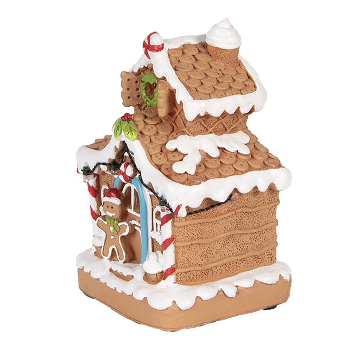 Clayre & Eef Kerstdecoratie met LED-verlichting Gingerbread house 11x10x17 cm