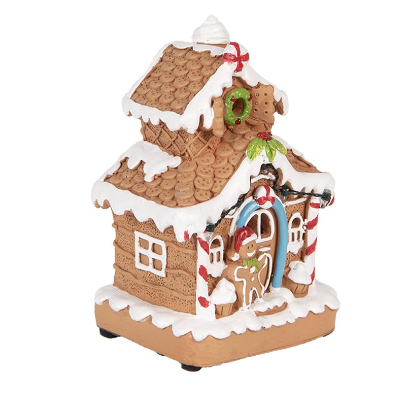 Clayre & Eef Kerstdecoratie met LED-verlichting Gingerbread house 11x10x17 cm