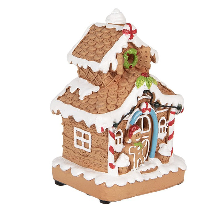Clayre & Eef Kerstdecoratie met LED-verlichting Gingerbread house 11x10x17 cm
