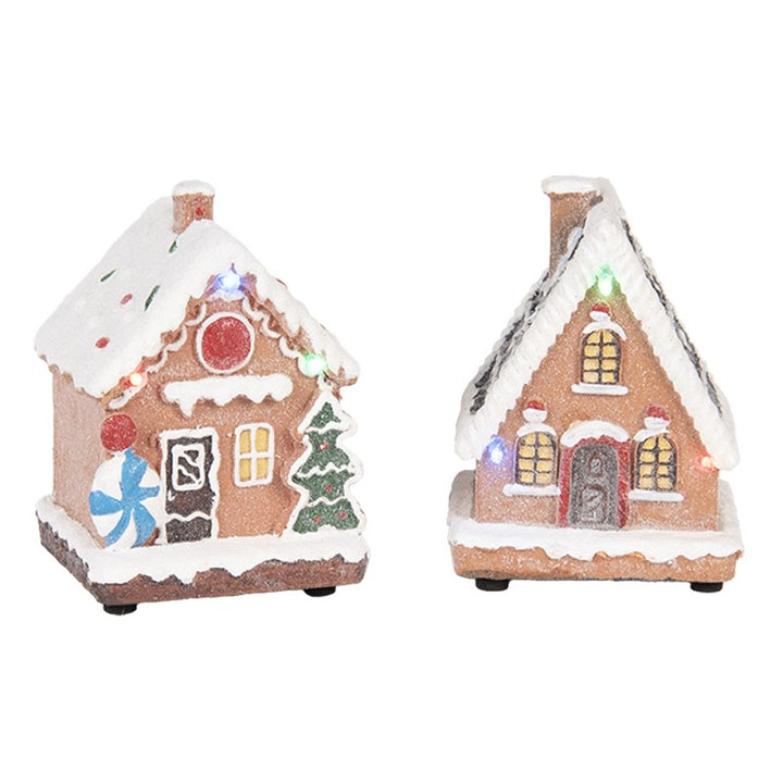 Clayre & Eef Kerstdecoratie met LED-verlichting Gingerbread house (set 17)