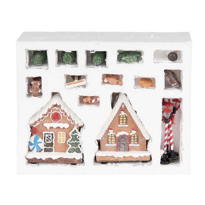 Clayre & Eef Kerstdecoratie met LED-verlichting Gingerbread house (set 17)