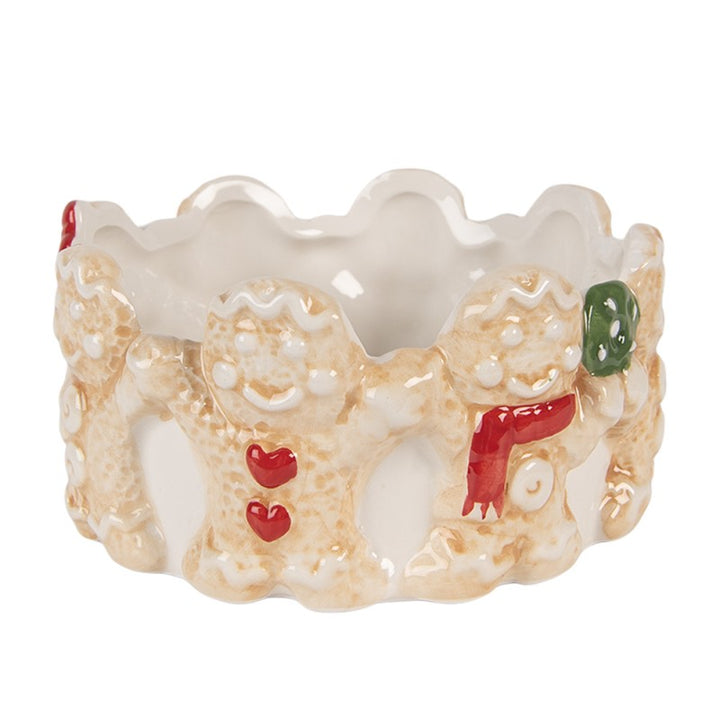 Clayre & Eef Kerst Kom Ø 14x7 cm Bruin Beige Keramiek Gingerbread man