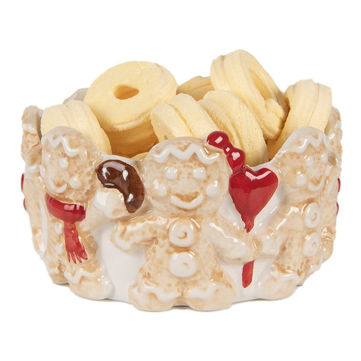 Clayre & Eef Kerst Kom Ø 14x7 cm Bruin Beige Keramiek Gingerbread man