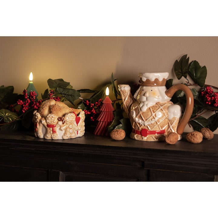 Clayre & Eef Kerst Kom Ø 14x7 cm Bruin Beige Keramiek Gingerbread man