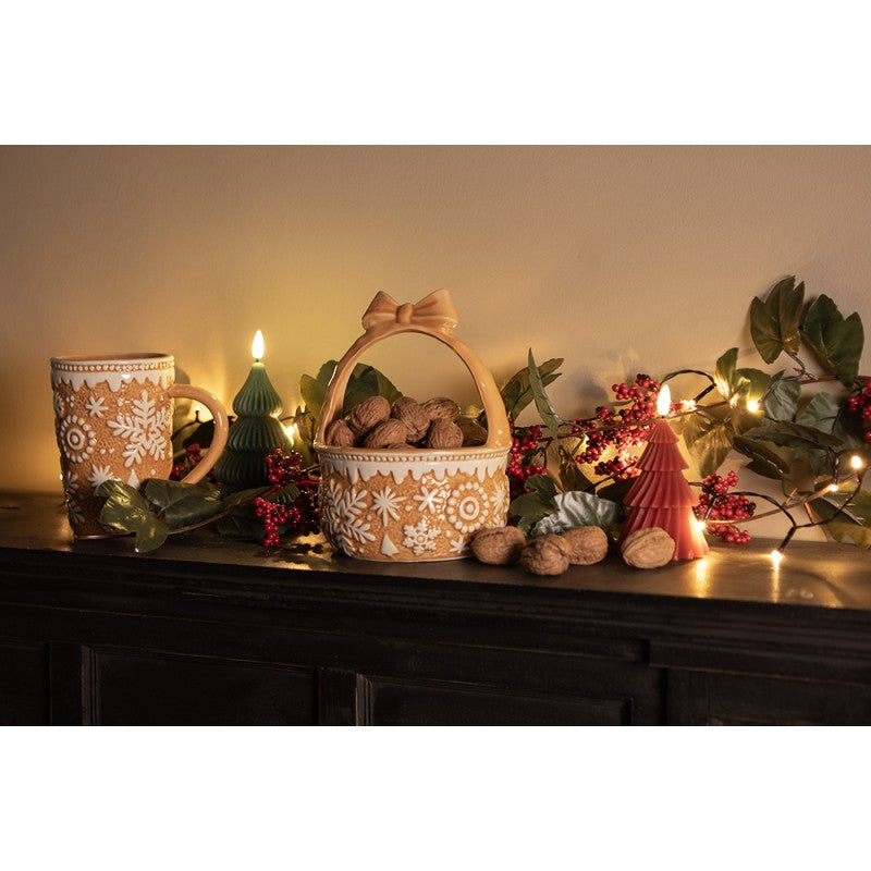 Clayre & Eef Kerst Mok 575 ml Bruin Keramiek Sneeuwvlokken