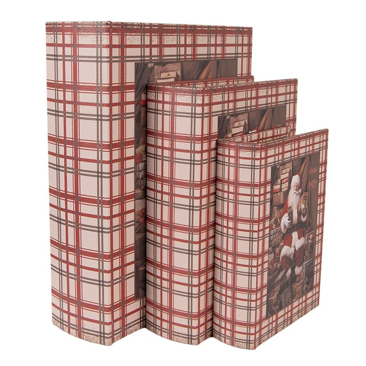 Clayre & Eef Kerst Opbergdoos Set van 3 Boeken 27/ 22 / 18 cm Bruin