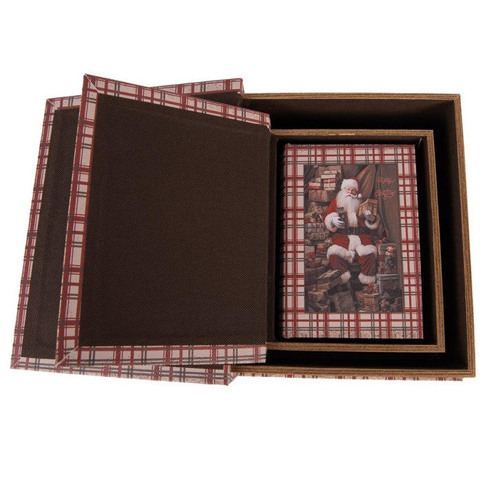 Clayre & Eef Kerst Opbergdoos Set van 3 Boeken 27/ 22 / 18 cm Bruin