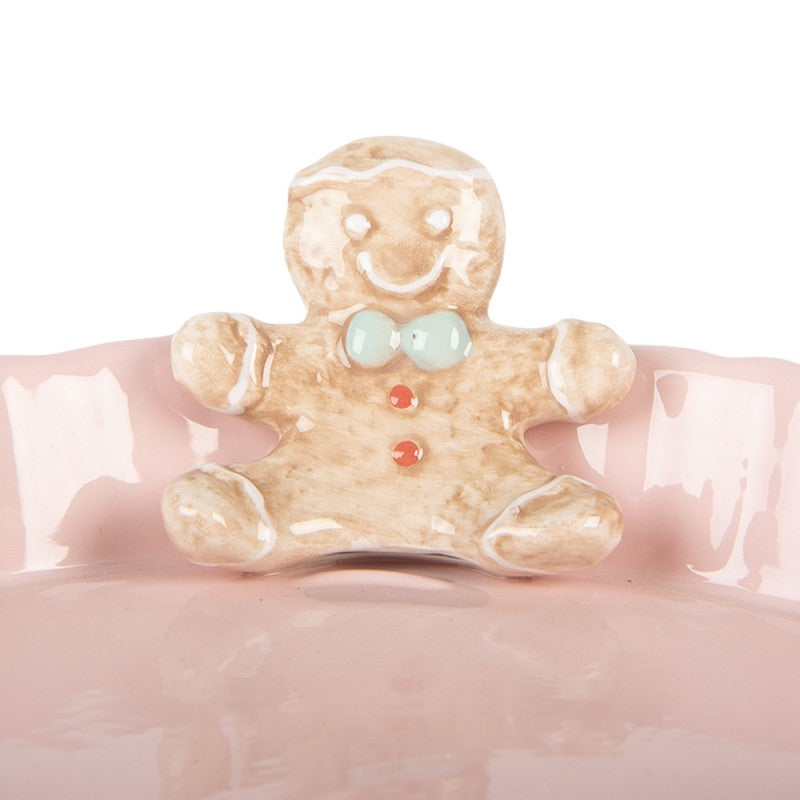 Clayre & Eef Serveerschaal Ø 23x7 cm Roze Keramiek Gingerbread man