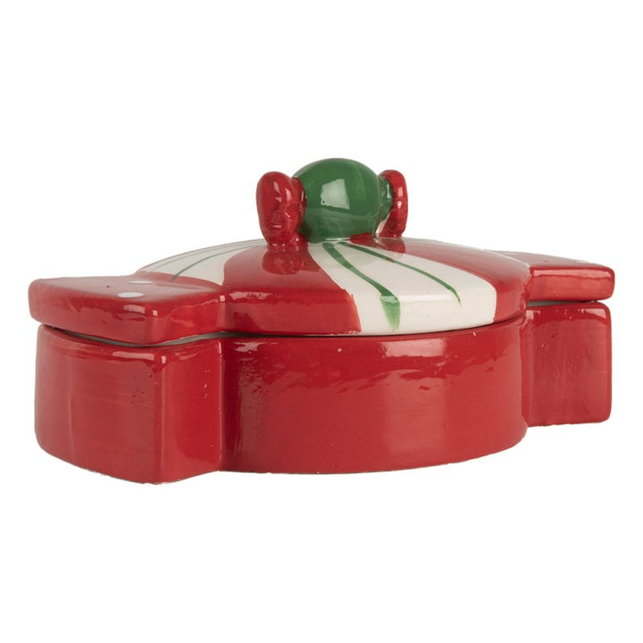 Clayre & Eef Voorraadpot 14x10x8 cm Rood Wit Keramiek