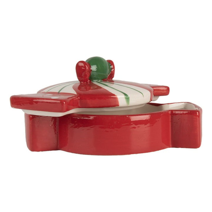 Clayre & Eef Voorraadpot 14x10x8 cm Rood Wit Keramiek