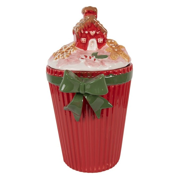 Kerst Voorraadpot Deksel Rood Keramiek