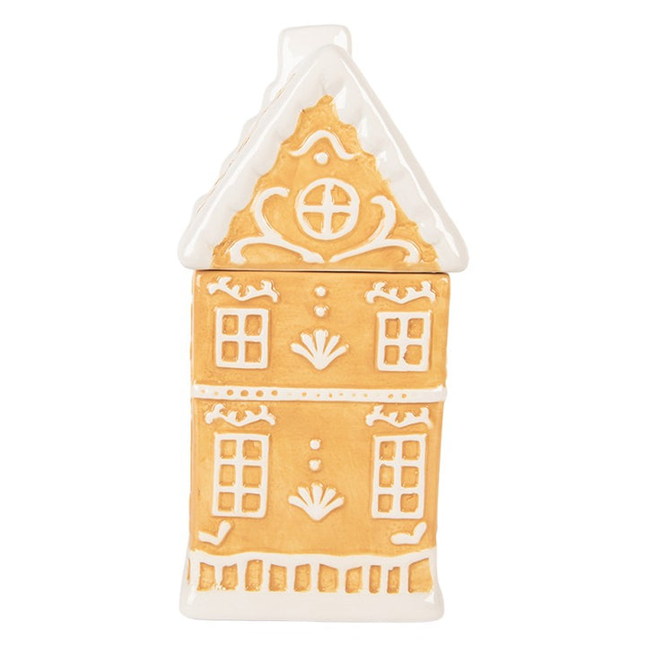 Clayre & Eef Voorraadpot Deksel Gingerbread house 13x11x24 cm Bruin Keramiek