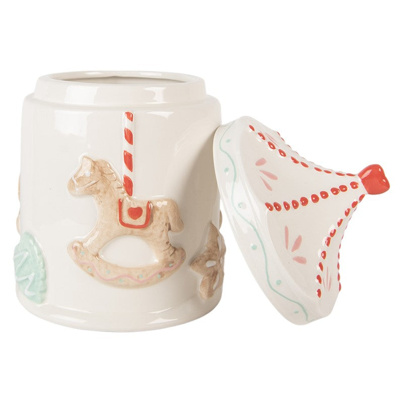 Clayre & Eef Voorraadpot Ø 15x22 cm Wit Bruin Keramiek